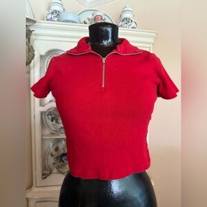 Brandy Melville Red 1/4 Zip Short Sleeved Top.
